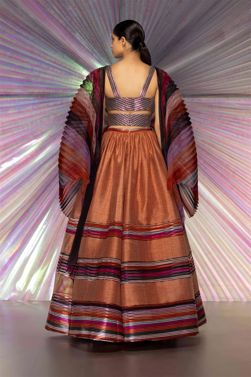 Gathered Lehenga With Metallic Moulded Blouse