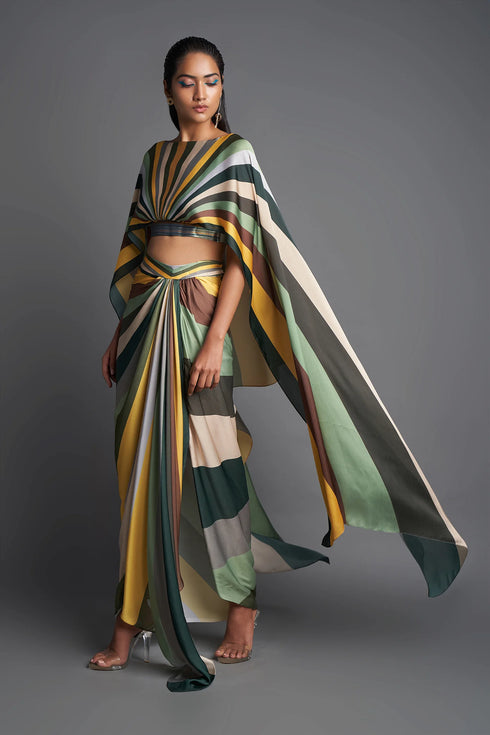 Metallic Top With Draped Pants