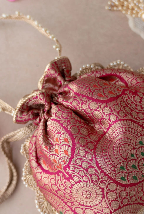 Kashi Red Banarasi Silk Potli