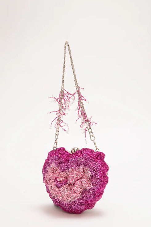Isa Beaded Heart Clutch – Rose