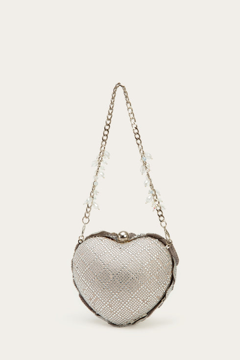 Isa Crystal Heart Clutch - Silver