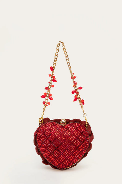 Isa Crystal Heart Clutch - Red