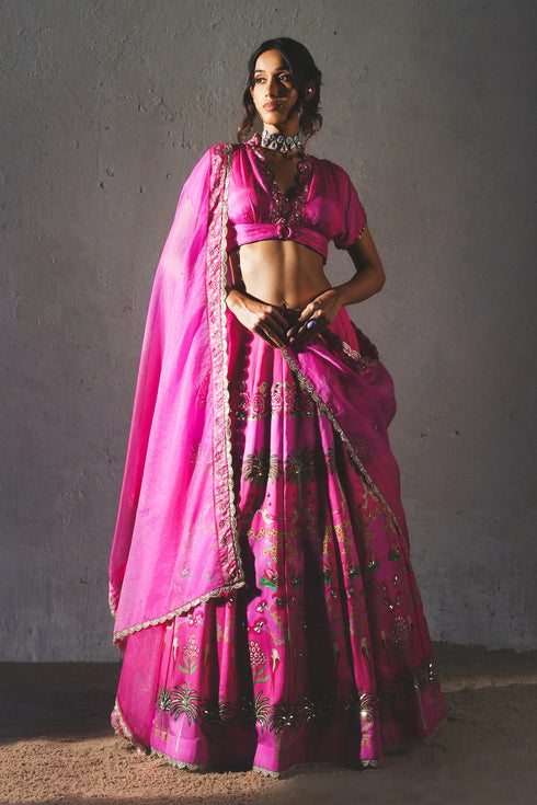 Pink Chiffon Lehenga Set