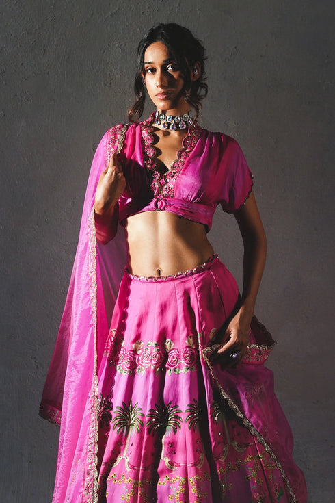 Pink Chiffon Lehenga Set