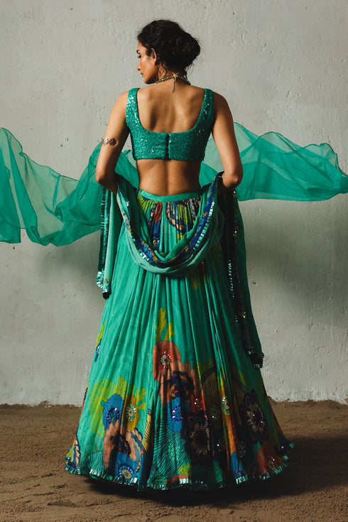 Aqua Chiffon Lehenga Set