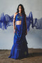Blue Chiffon Handwork Pre-Draped Saree Set