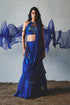 Blue Chiffon Handwork Pre-Draped Saree Set