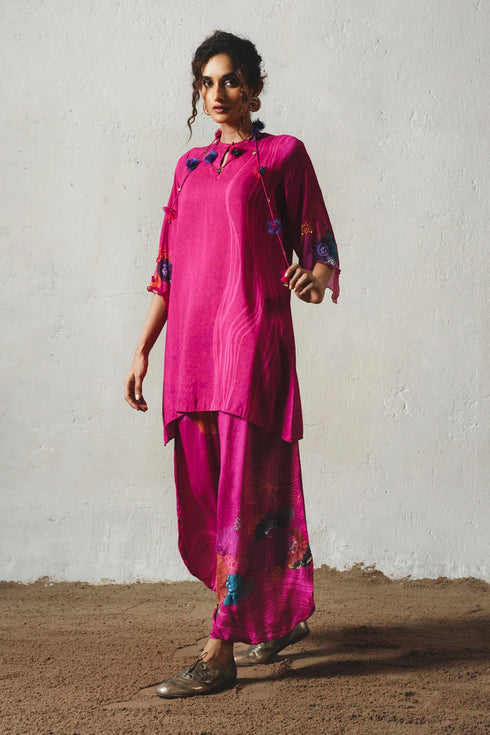 Pink Chiffon & Linen Silk Co-Ord Set