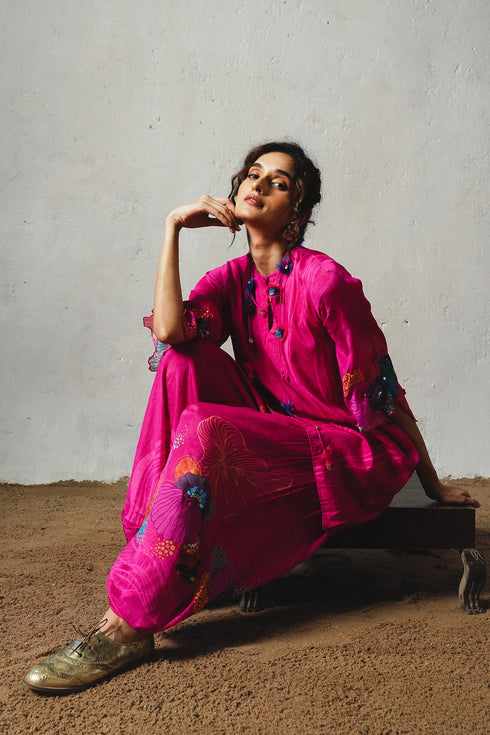 Pink Chiffon & Linen Silk Co-Ord Set