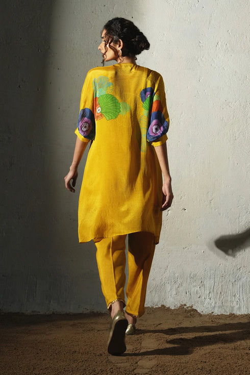 Yellow Chiffon & Linen Silk Co-Ord Set