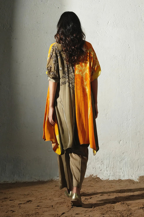 Orange Crepe & Linen Silk Handwork Co-Ord Set