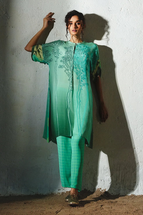 Aqua Crepe Handwork Co-Ord Set