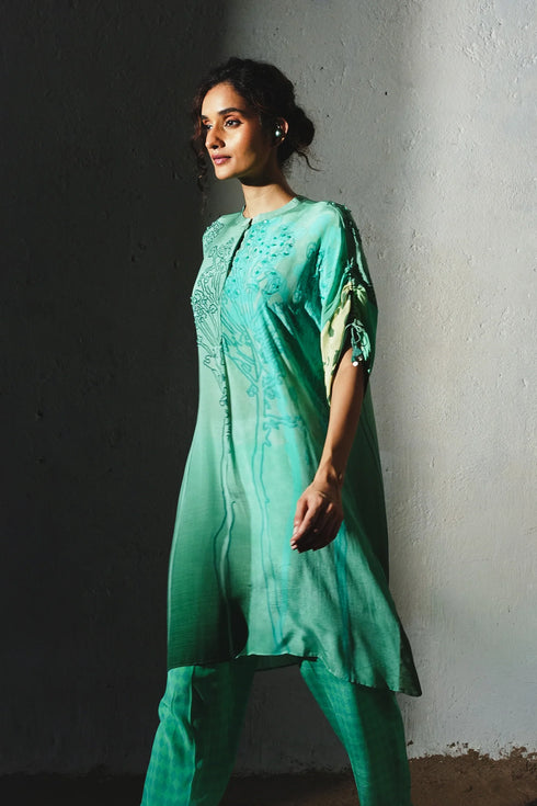 Aqua Crepe Handwork Co-Ord Set
