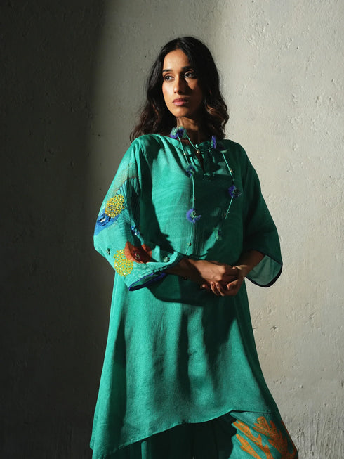 Aqua Chiffon & Shantoon Co-Ord Set