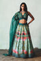 Bottle Green Chiffon Hand Embellished Lehenga Set