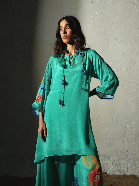 Aqua Chiffon & Shantoon Co-Ord Set