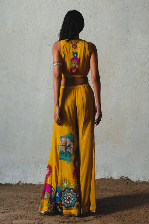 Yellow Chiffon Flared Pant Set