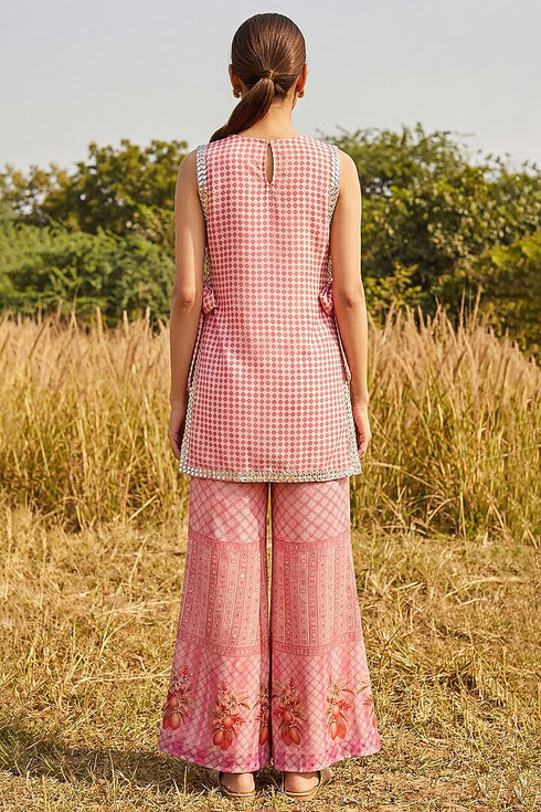 Peach Organza Jacket Pant Set
