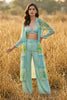 Aqua Green Printed Jacket Set