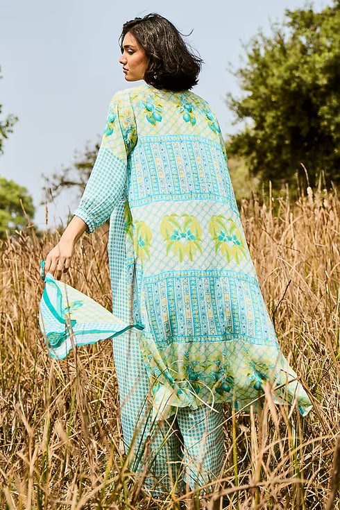 Aqua Green Printed Jacket Set