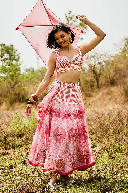 Peach Printed Lehanga