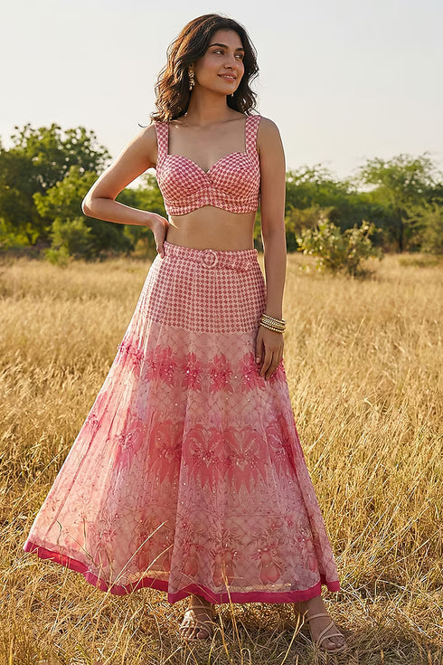 Peach Printed Lehanga