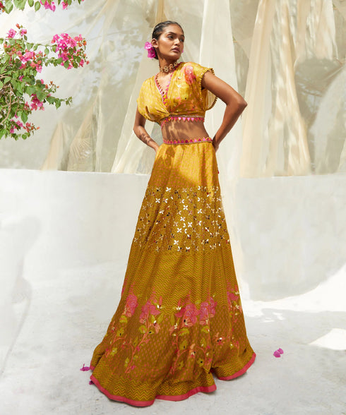 Mehendi Printed Lehenga Set