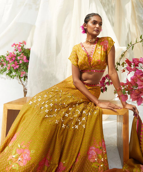 Mehendi Printed Lehenga Set