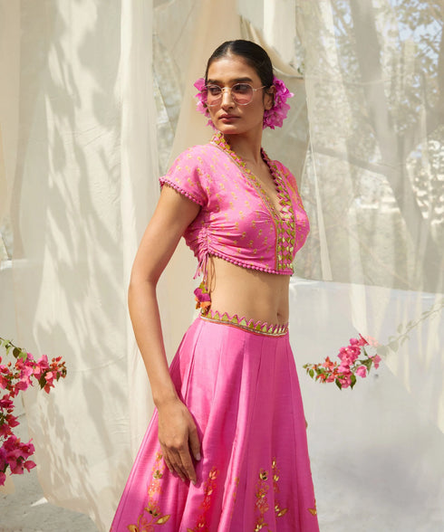 Pink Printed Lehenga Set