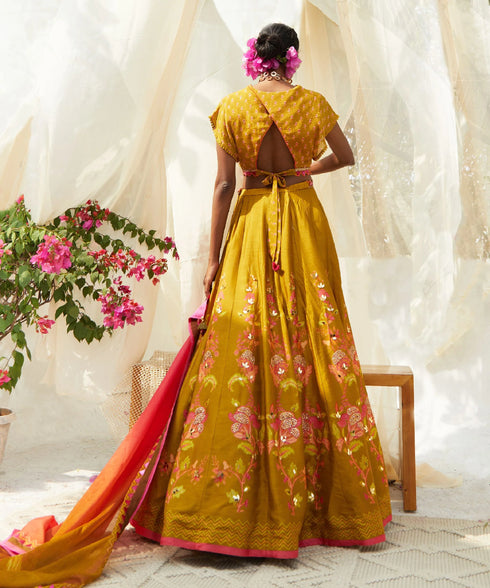 Mehendi Printed Lehemga Set