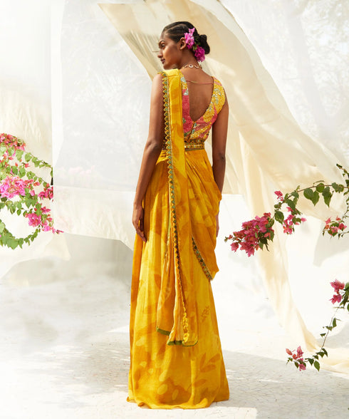 Yellow Pre-Draped Saree