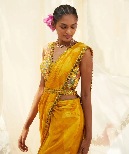 Yellow Pre-Draped Saree