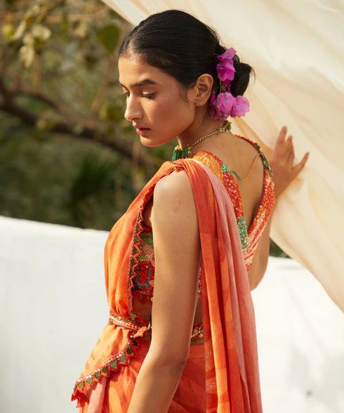 Rust Pre-Draped Saree