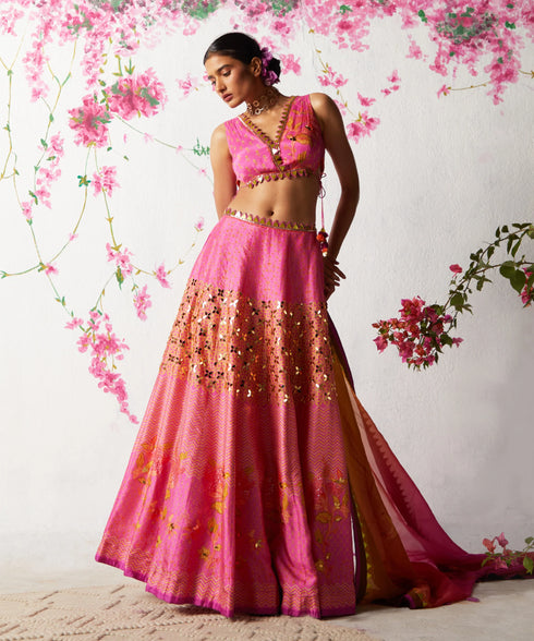 Pink Printed Lehenga Set