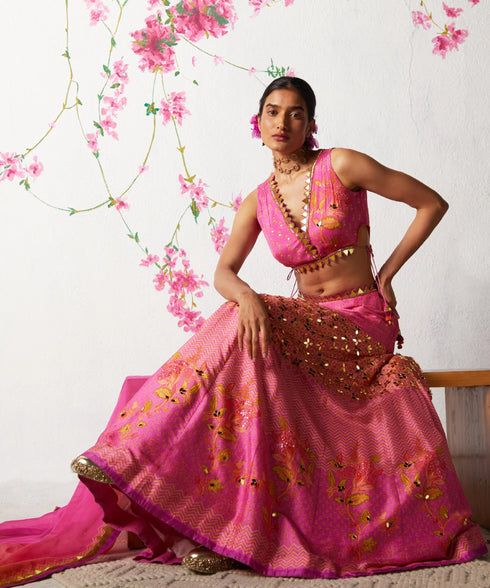 Pink Printed Lehenga Set