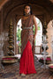 Red Printed Sharara Saree with Blouse and Belt