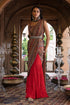 Red Printed Sharara Saree with Blouse and Belt