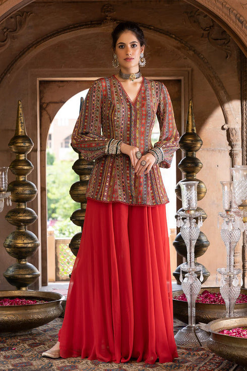 Red Printed Tunic with Palazzo