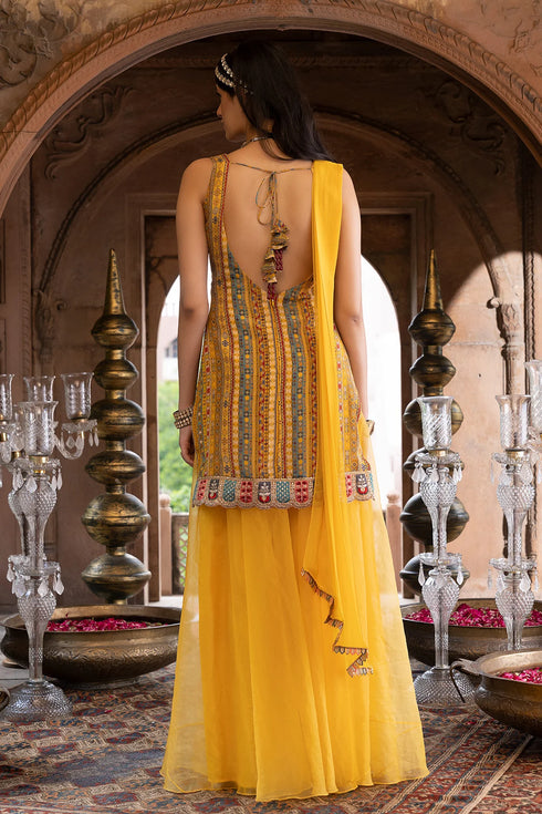 Yellow Printed Kurta with Palazzo