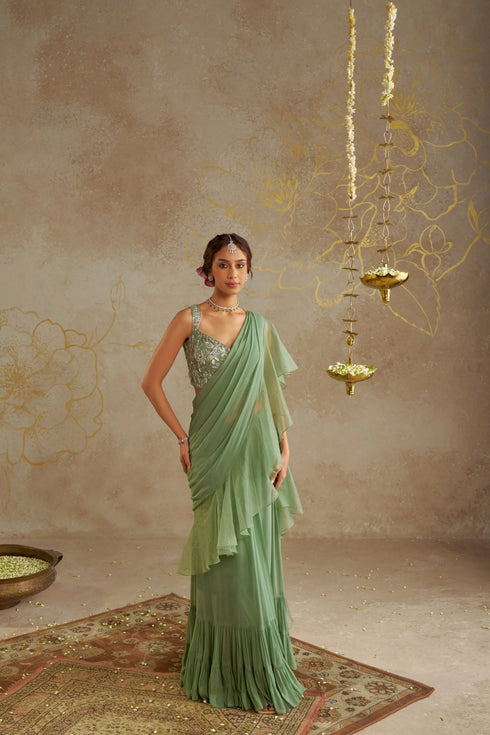 Jade Pre-Draped Frill Saree