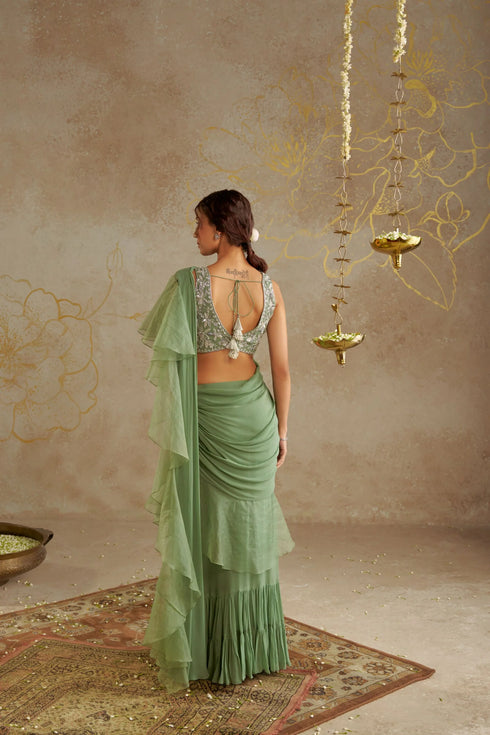 Jade Pre-Draped Frill Saree