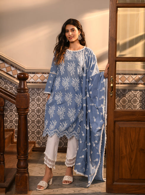 Anisa Kurta with Round Hem Organza Panel Pants With Dupatta