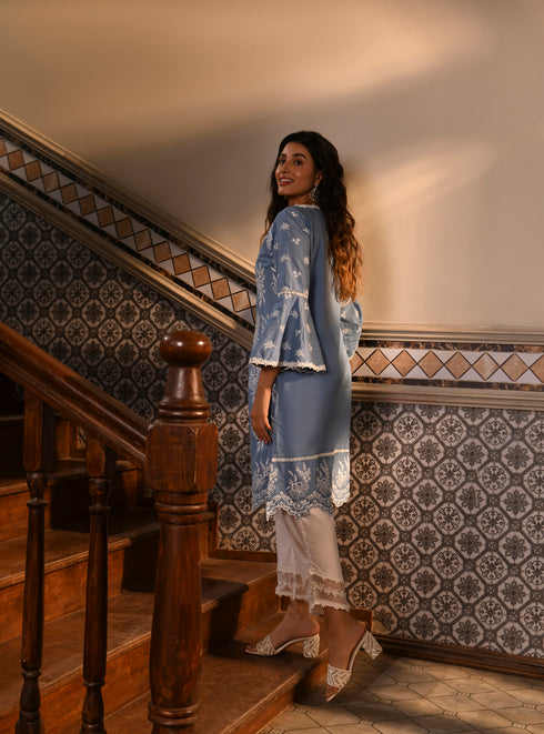 Anisa Kurta with Round Hem Organza Panel Pants With Dupatta