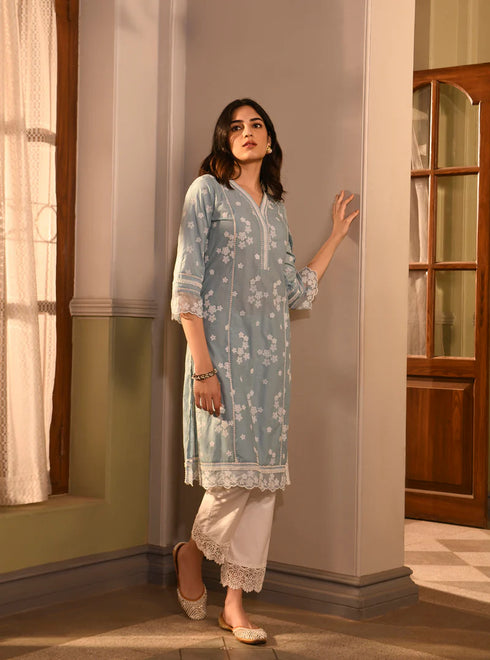 Malisa Kurta with Floral Chemical Lace Pants