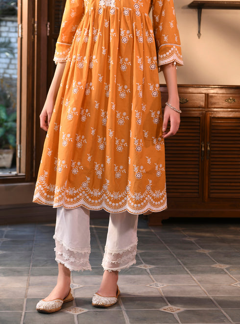 Afarin Anarkali Kurta with Round Hem Organza Panel Pants With Dupatta
