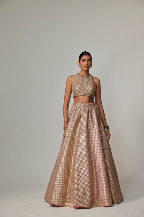 Deep Beige Multicolor With Crop Top