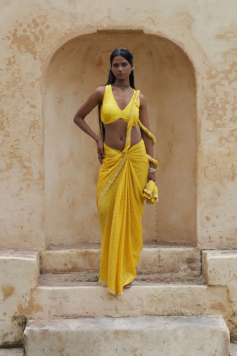 Bandhni Collar Saree