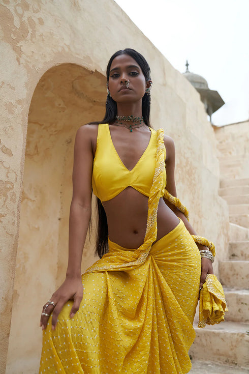 Bandhni Collar Saree