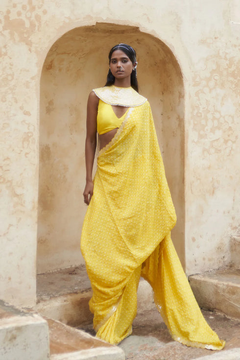Bandhni Collar Saree