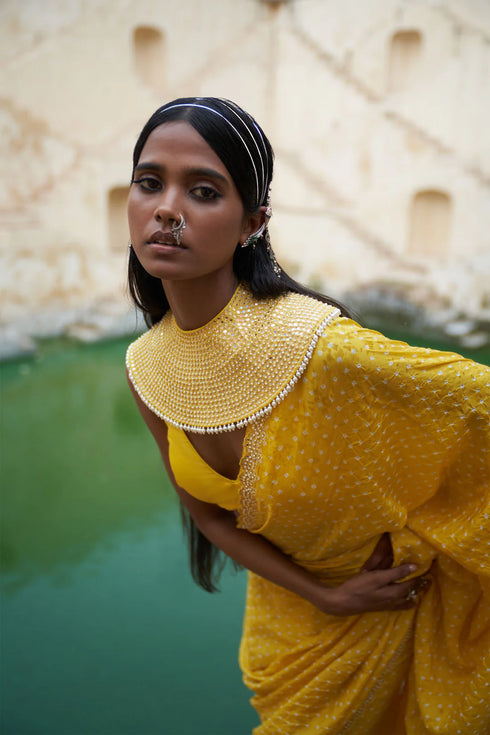 Bandhni Collar Saree